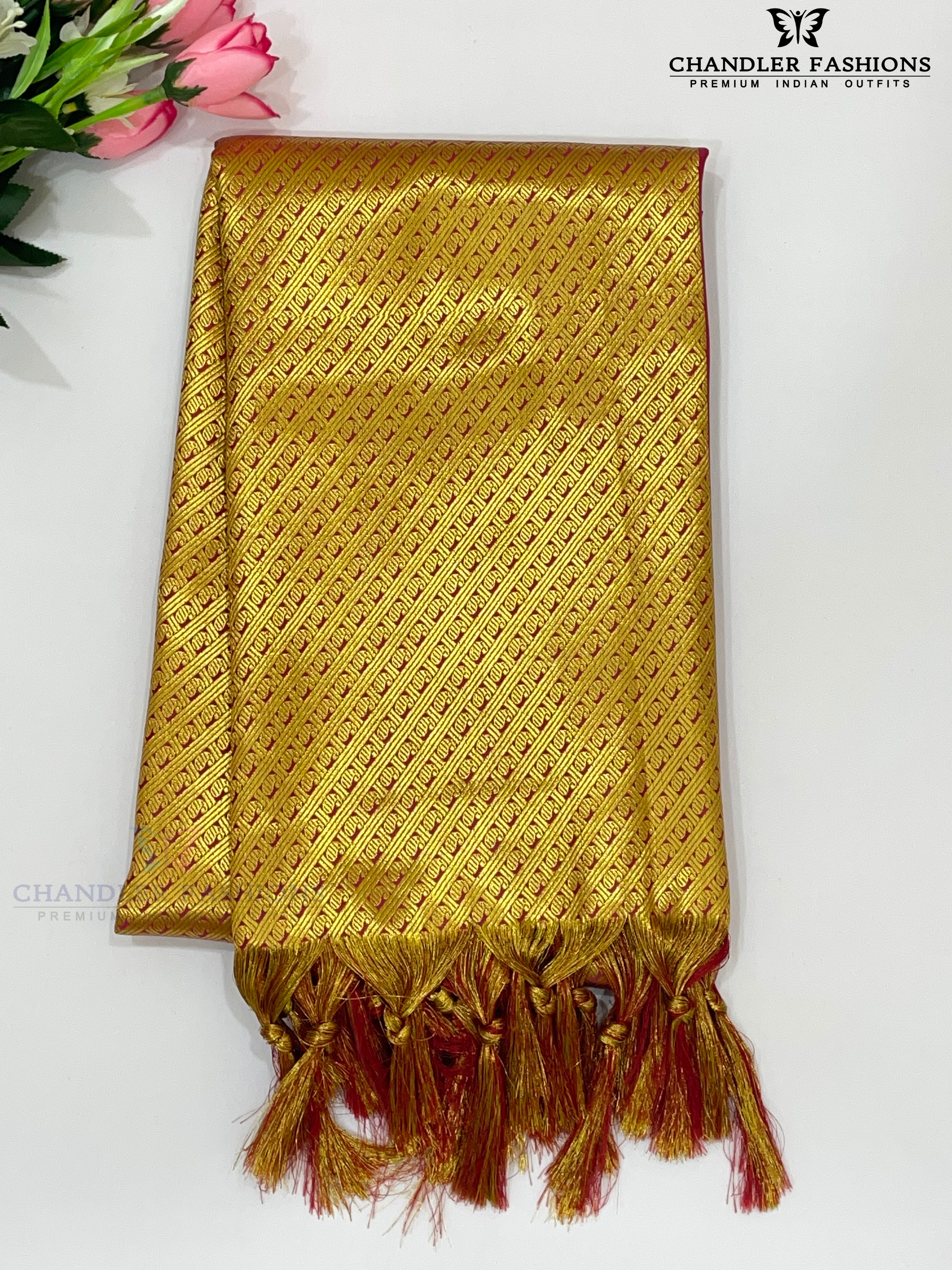 Alluring Maroon Color Art Silk Shawl With Golden Zari Work (Ponnadai) For Guest