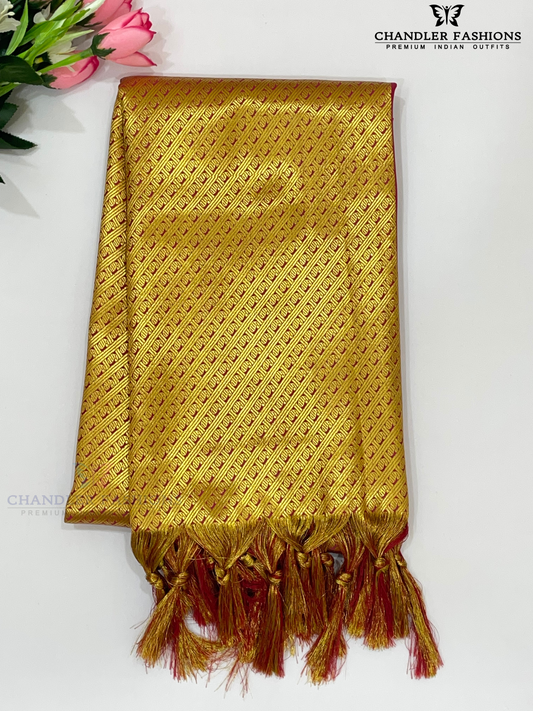 Alluring Maroon Color Art Silk Shawl With Golden Zari Work (Ponnadai) For Guest