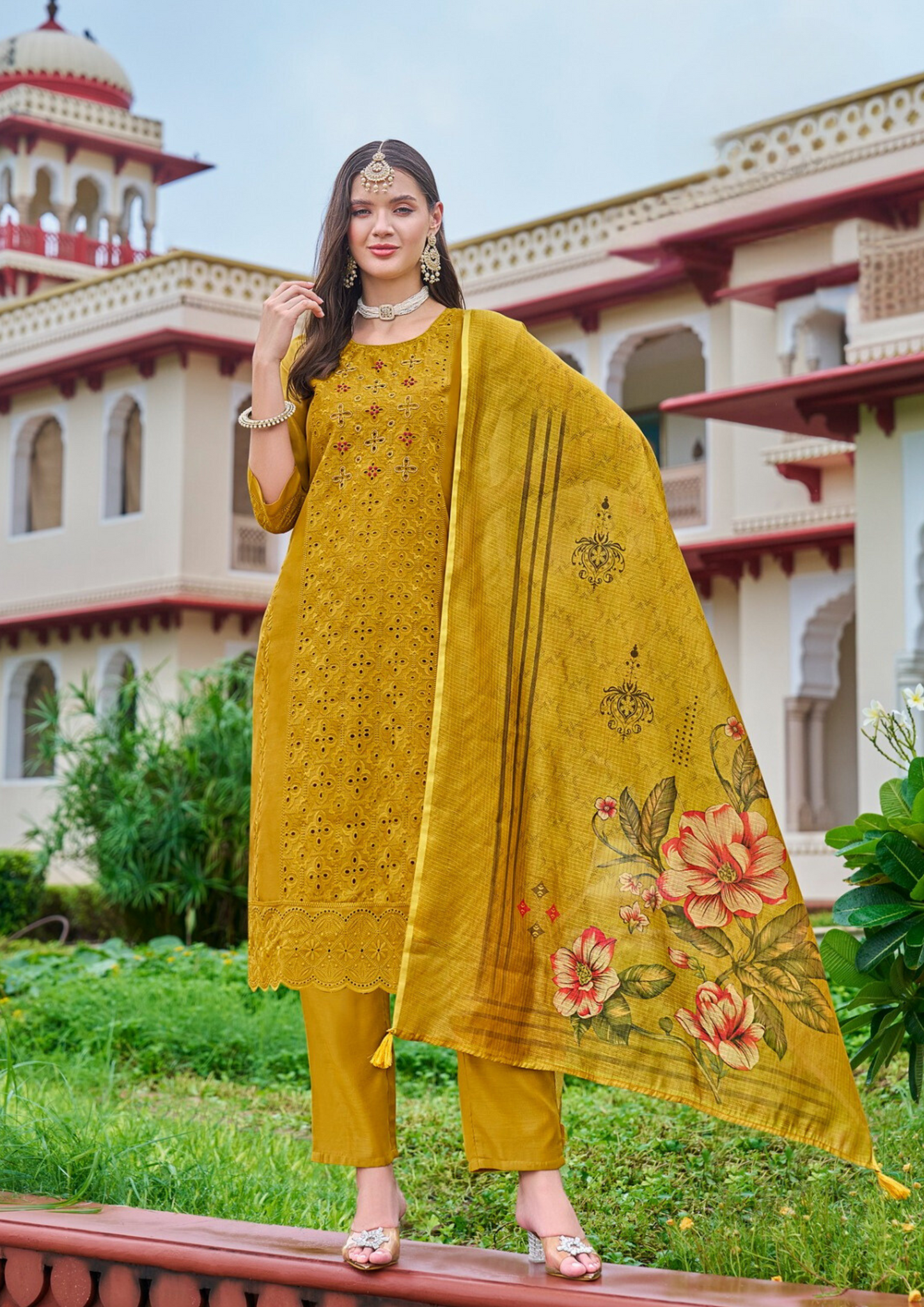 Elegant Mustard Yellow Color Chanderi Silk Salwar Suits For Women