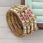 Amazing Red And White Color Stones Gold Plated Bangles For Women