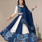 Exquisite Blue And White Color Rayon Chaniya Choli With Printed Work For Women