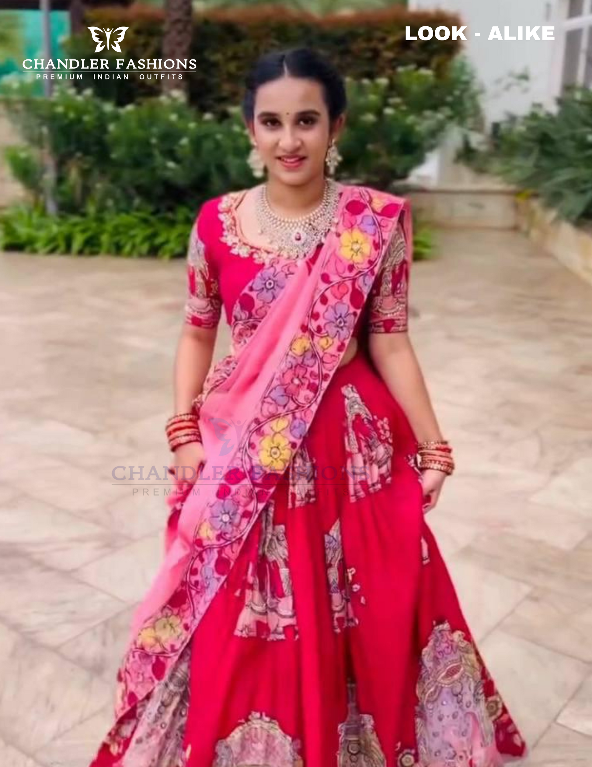  Red Color Cotton Lehenga Choli With Kalamkari Print Work In Mesa