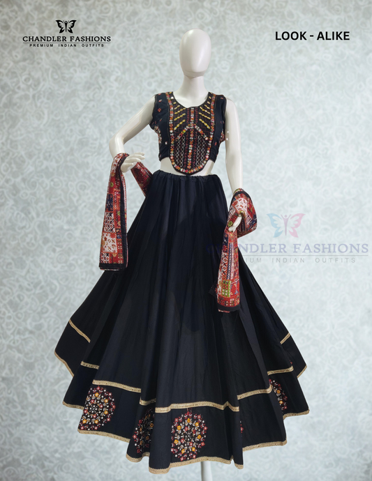 Attractive Black Colored Embroidery Work Chaniya Choli Sets For Women