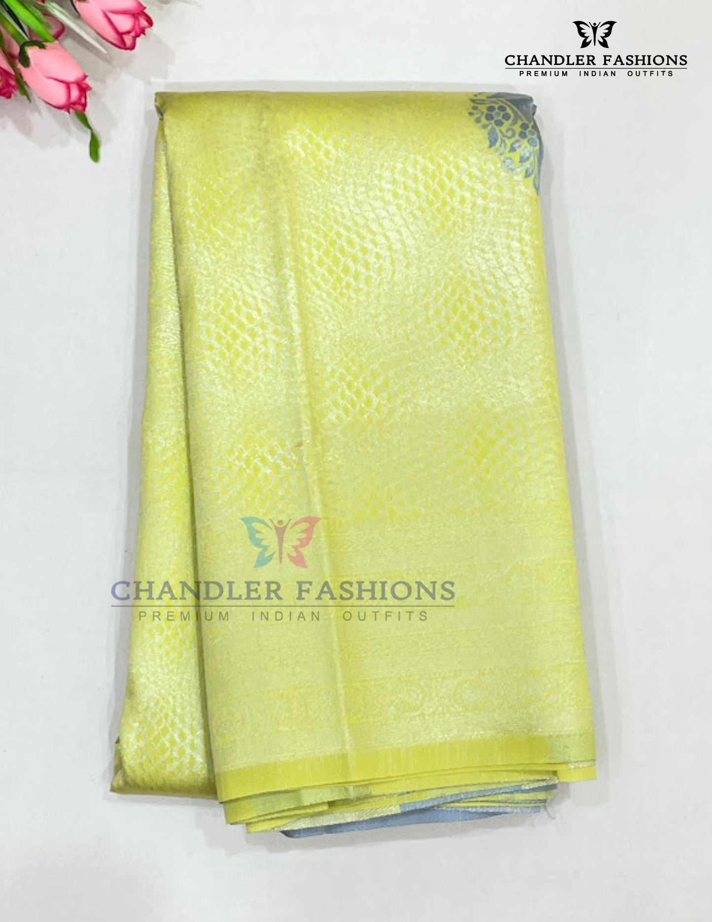 Stunning Lime Yellow Color Art Silk Saree With Gray Color Rich Pallu For Women