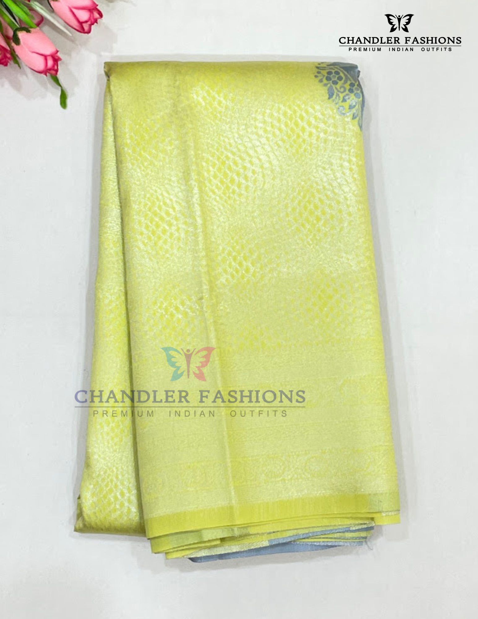 Stunning Lime Yellow Color Art Silk Saree With Gray Color Rich Pallu For Women