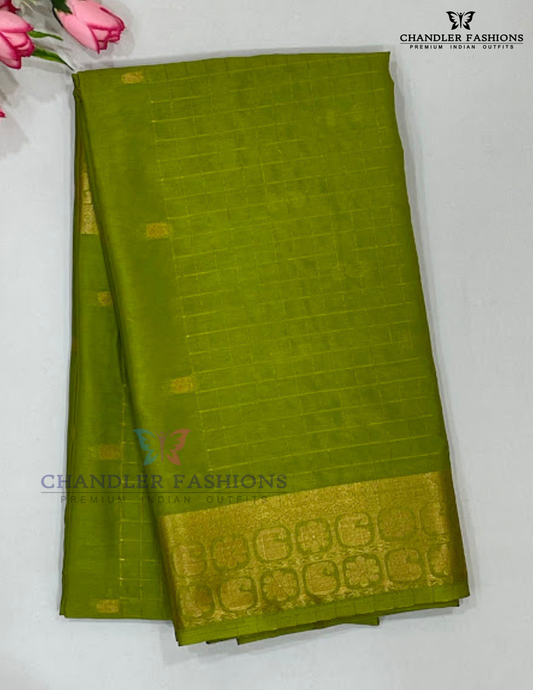 Beautiful Mehandi Green Color Mysore Silk Saree With Zari Work For Women