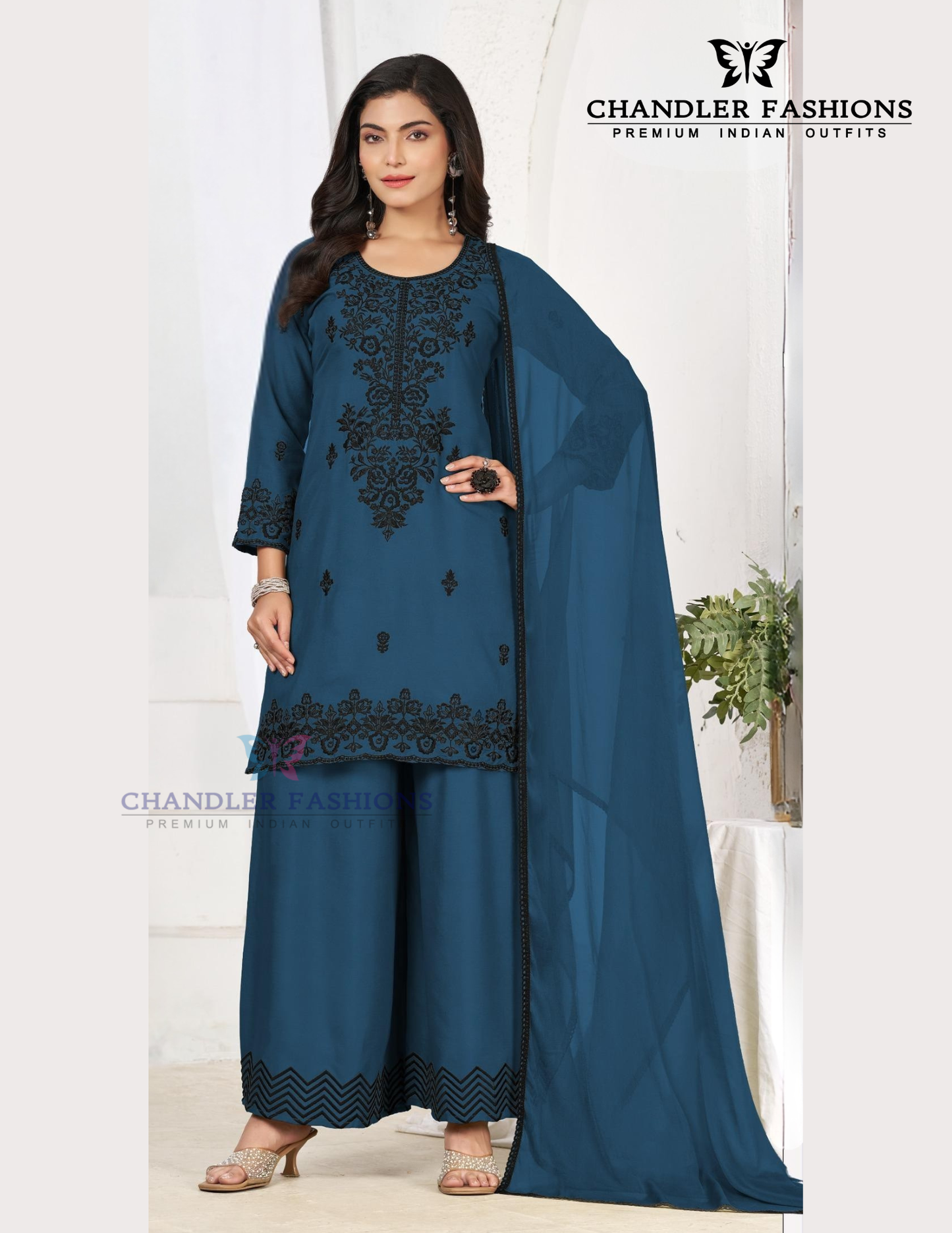 Stunning Blue Color Rayon With Thread Work Palazzo Suits For Women