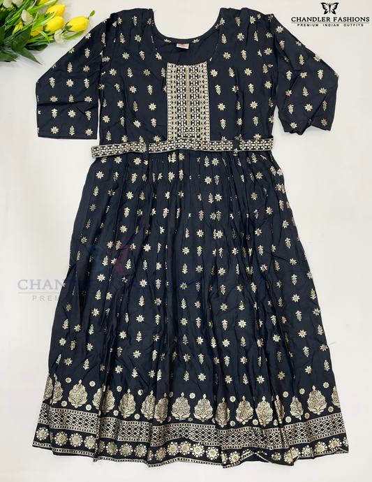 Charming Black Color Sequins Thread Embroidery Work Kurti For Women