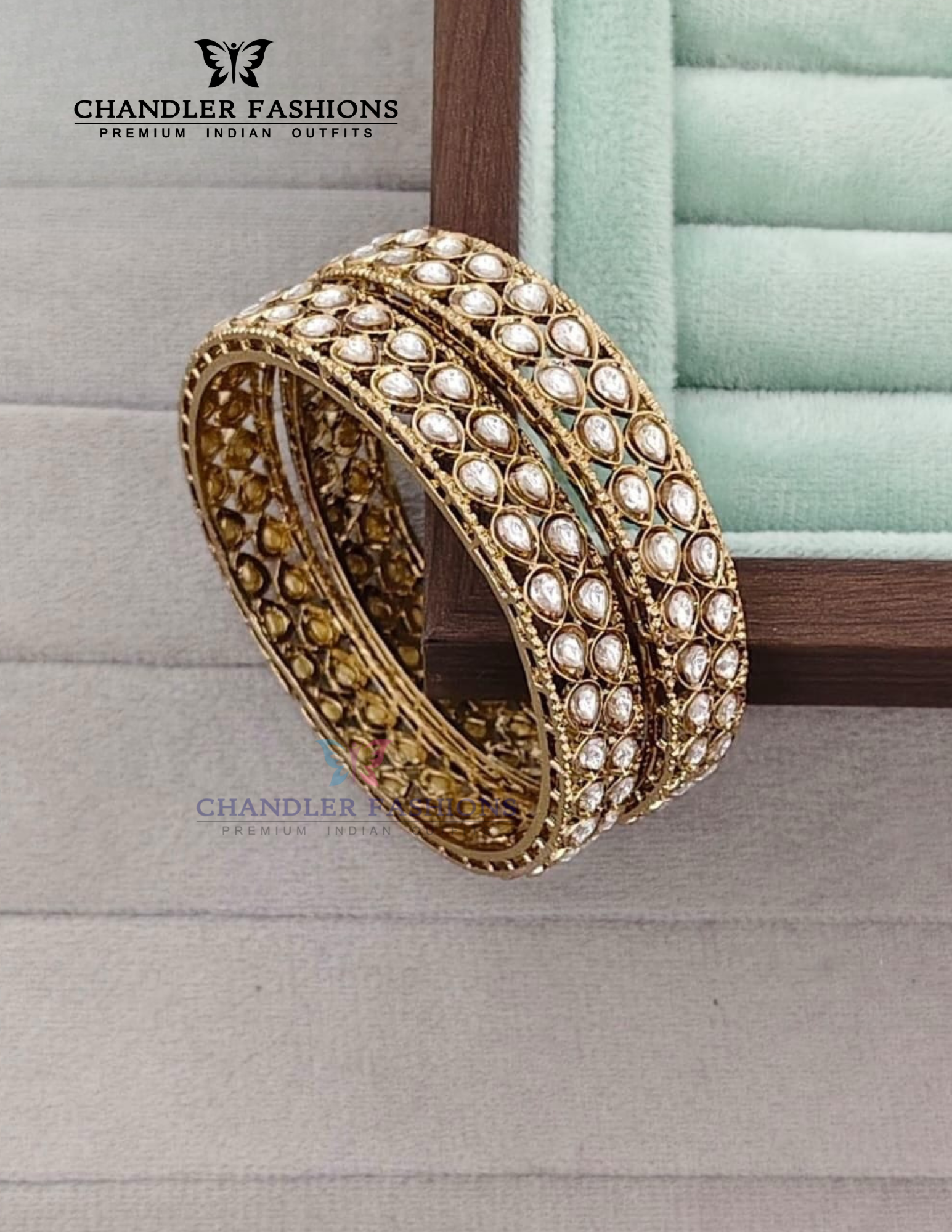 Wonderful White Color Stones Gold Plated Bangles For Women