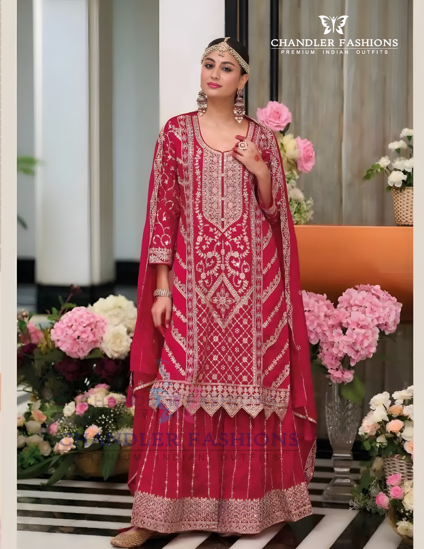 Charming Dark Pink Color Heavy Silk With Embroidery Work Palazzo Suits With Dupatta For Women