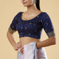 Alluring Front Open Navy Blue Color Elbow Sleeve Readymade Blouse For Women
