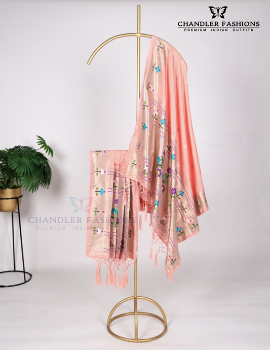 Stunning Pink Colored Weaving Zari Work With Tassels Jacquard Dupatta