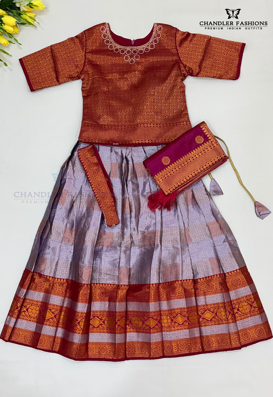 Alluring Dark Pink Colored Silk Choli Sets With Stone Work For Girls