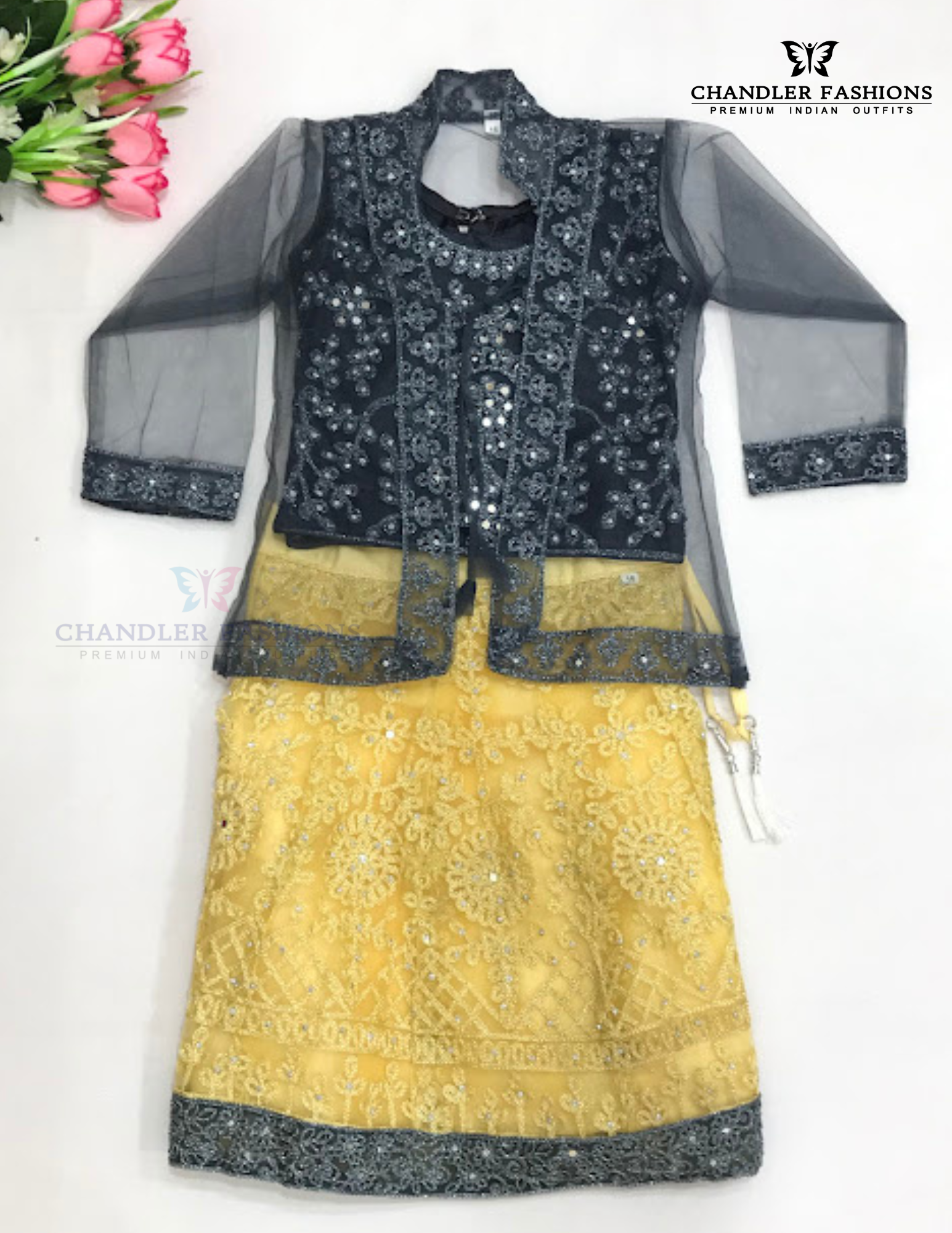 Gorgeous Gray Color Georgette Girls Choli Set With Embroidery And Sequins Work