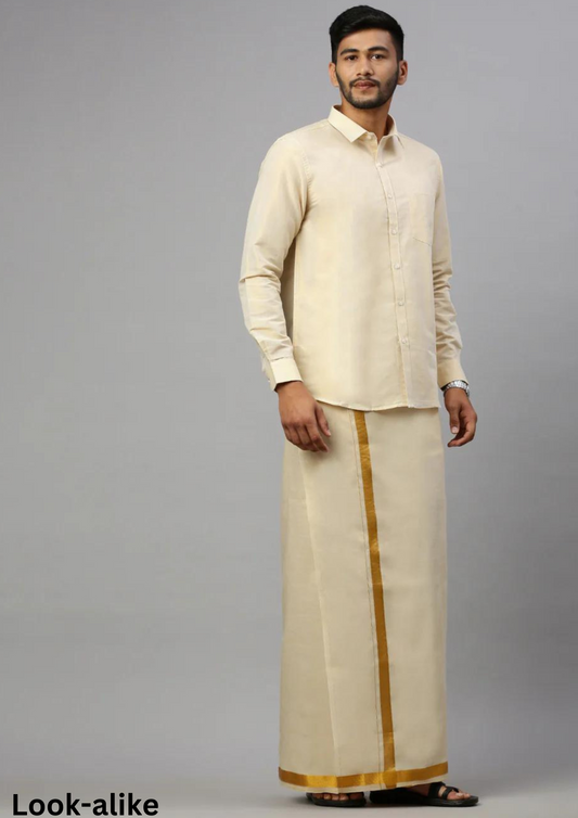 Attractive Copper Color Mens Cotton Shirt With Gold Border Dhoti