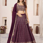 Alluring Wine Color Georgette Lehenga Choli With Sequins And Embroidery Work