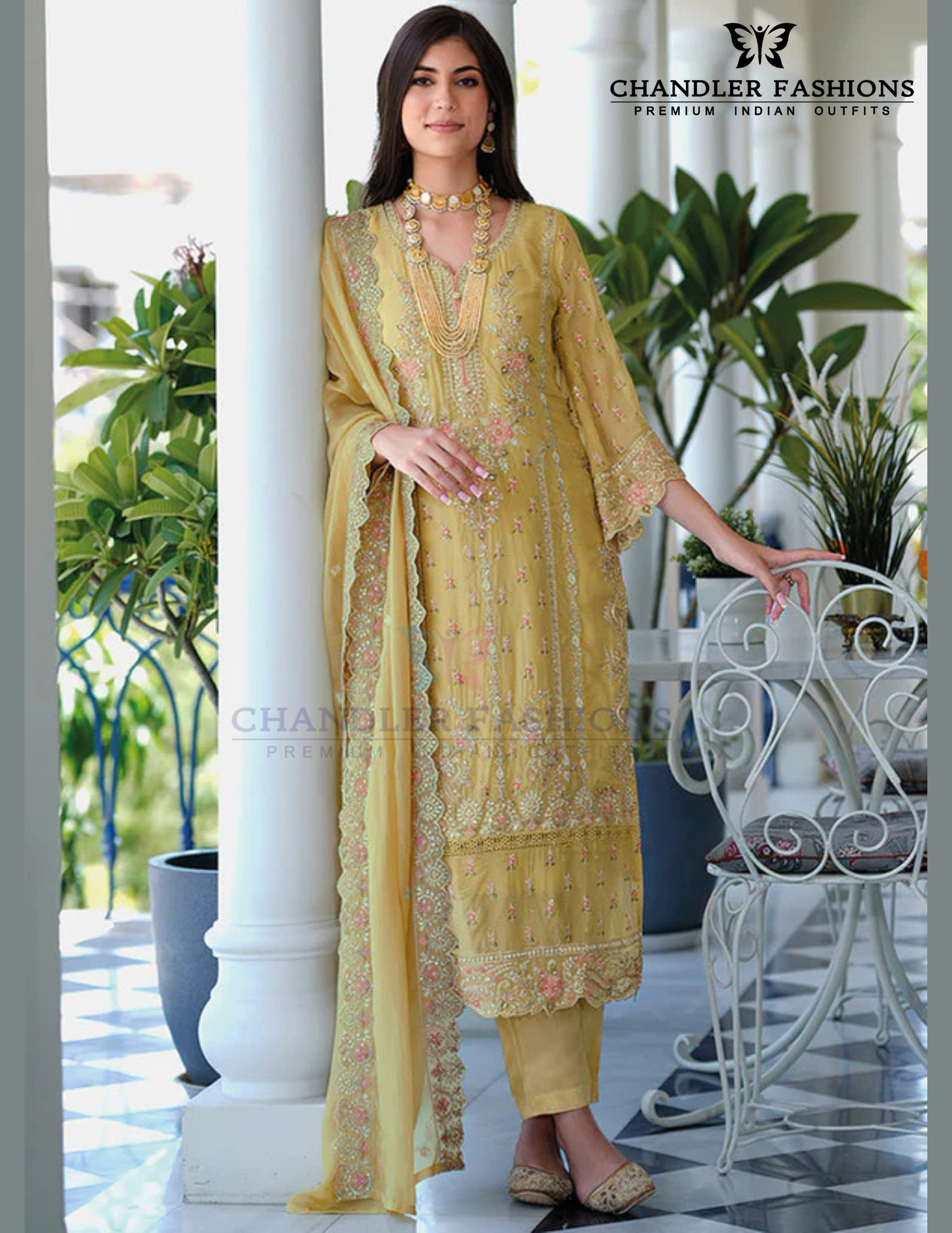 Gorgeous Yellow Color Soft Organza Salwar Suits With Embroidery Work