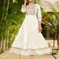 Attractive White Color Rayon Foil Print Anarkali Gown With Embroidery Work