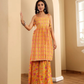 Appealing Yellow Color Cotton Sharara Suits With Floral Printed Work