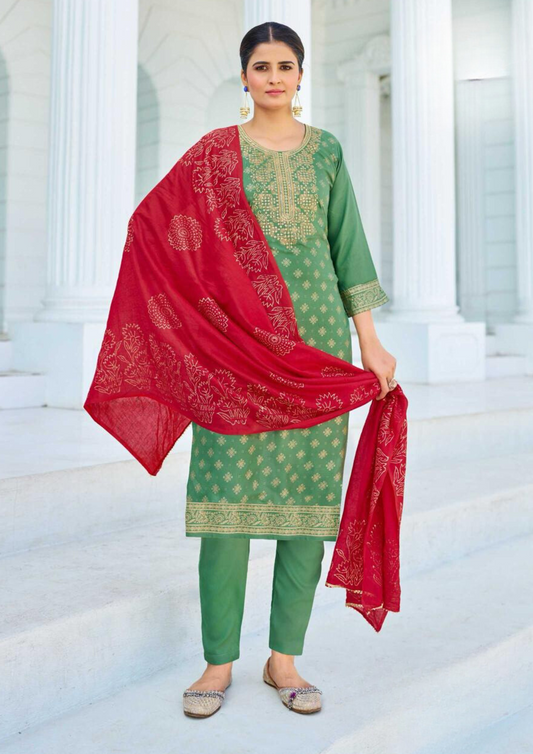 Stunning Green Color Foil Print With Rayon Kurti With Dupatta Sets For Women