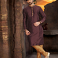 Alluring Wine Color Thread Work Dupion Silk Men's Kurta With Pajama Set