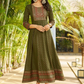 Beautiful Mehendi Green Color Rayon Foil Print Anarkali Gown With Embroidery Work