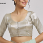 Appealing Cream Colored Elbow Sleeves Round Neck Readymade Blouse For Women