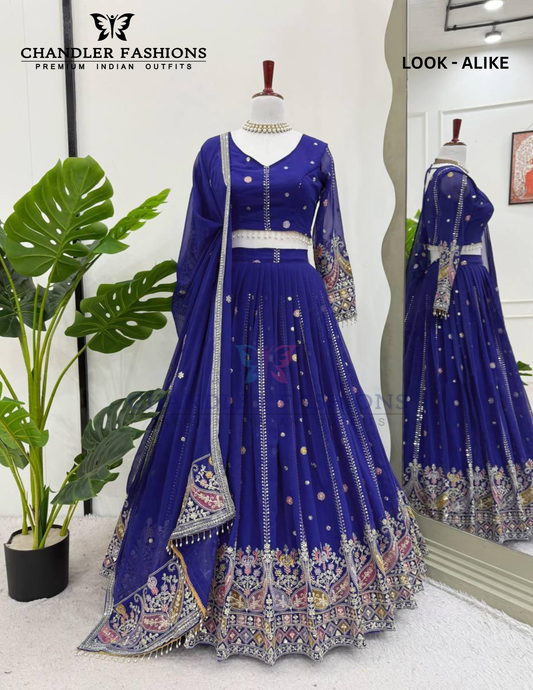 Attractive Blue Color Thread And Sequins Work Lehenga Choli For Women