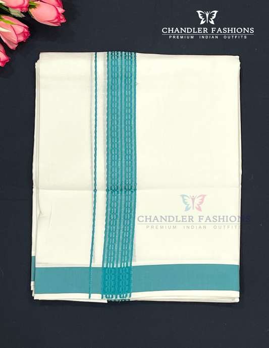 Elegant Men's White Color Cotton Dhoti With Green Border