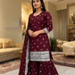 Charming Maroon Colored Pure Chinon With Heavy Embroidery Sequins Work Sharara Suits With Dupatta