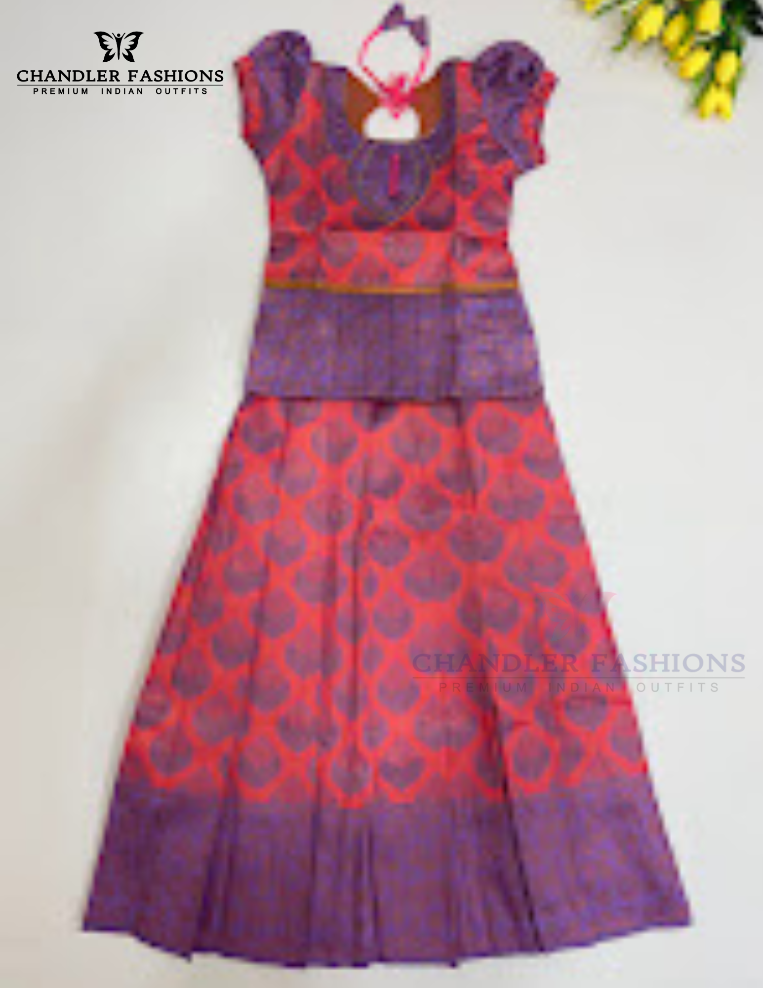 Attractive Pink Colored Silk Langa Sets With Stone Work For Girls