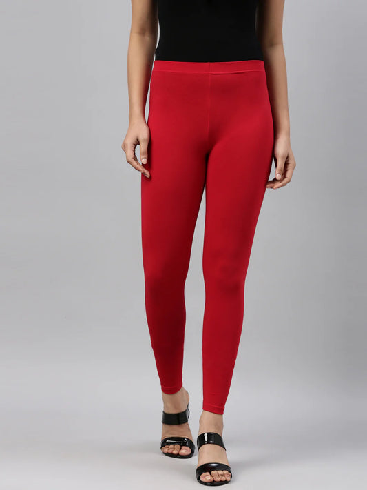 Premium Stretchable Cotton Fabric Red Leggings For Women