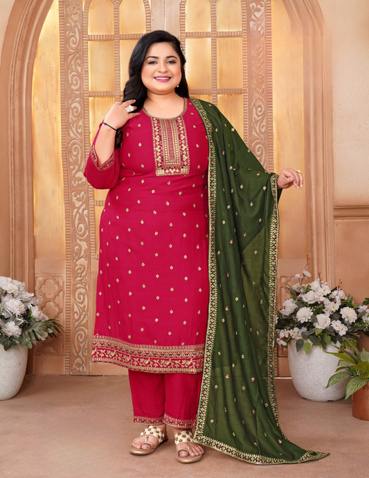 Attractive Red Color Sequins and Zari Work Salwar Suits With Dupatta