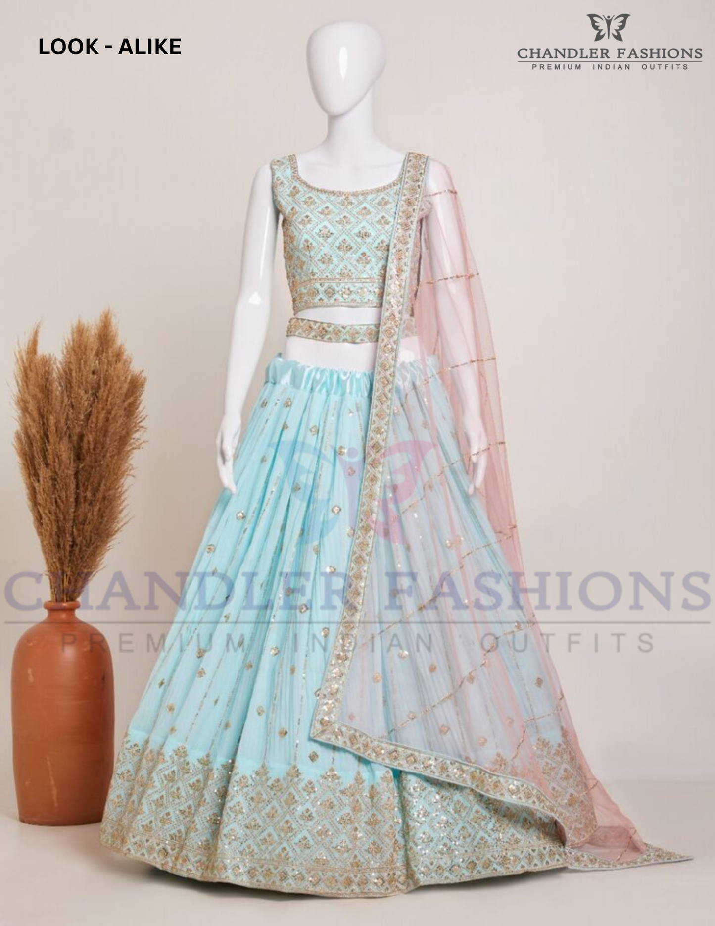 Attractive Sky Blue Color Georgette Embroidery Sequins Work Lehenga For Women
