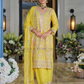 Wonderful Yellow Color Embroidery Work Kurti With Palazzo Pant Set For Women