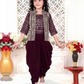 Alluring Brown Color Viscose Silk Embroidered Dhoti Model Kurti Suits For Girls