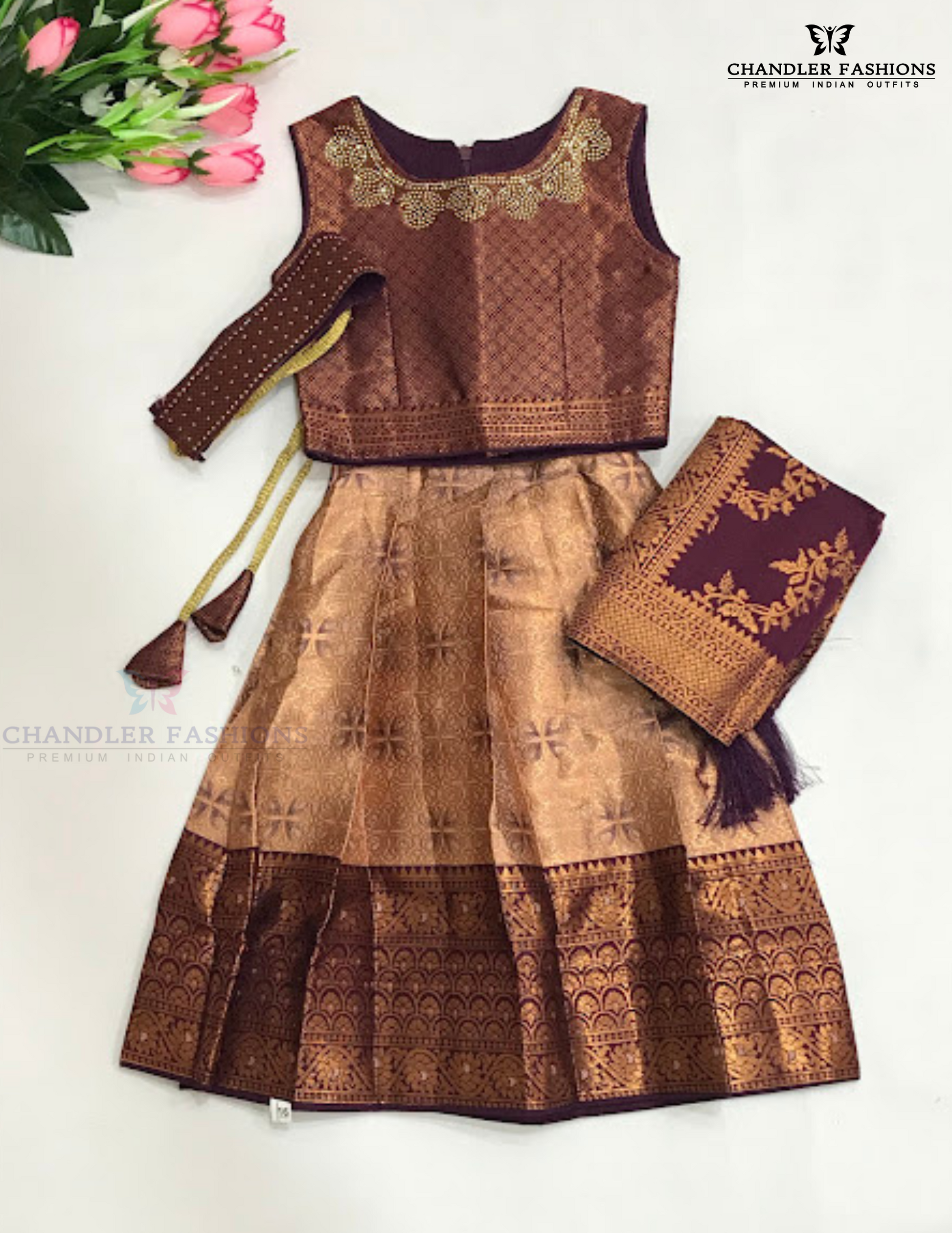 Stunning Dark Purple Color Art Silk Choli Set With Zari Work For Girls