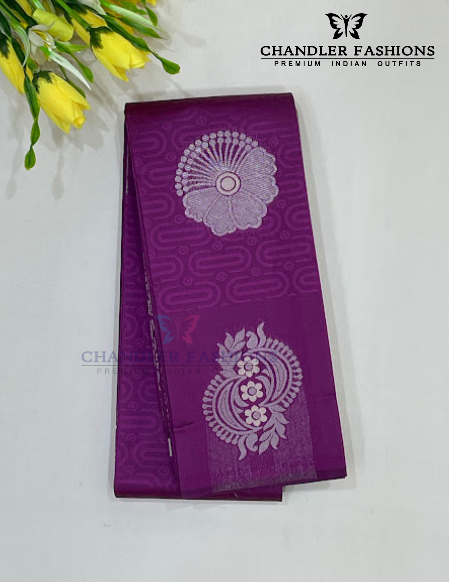 Exquisite Purple Color Art Silk Saree With Silver Zari Work For Women