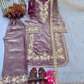 Pretty Lavender Color Embroidery And Sequins Work With Palazzo Suits For Women