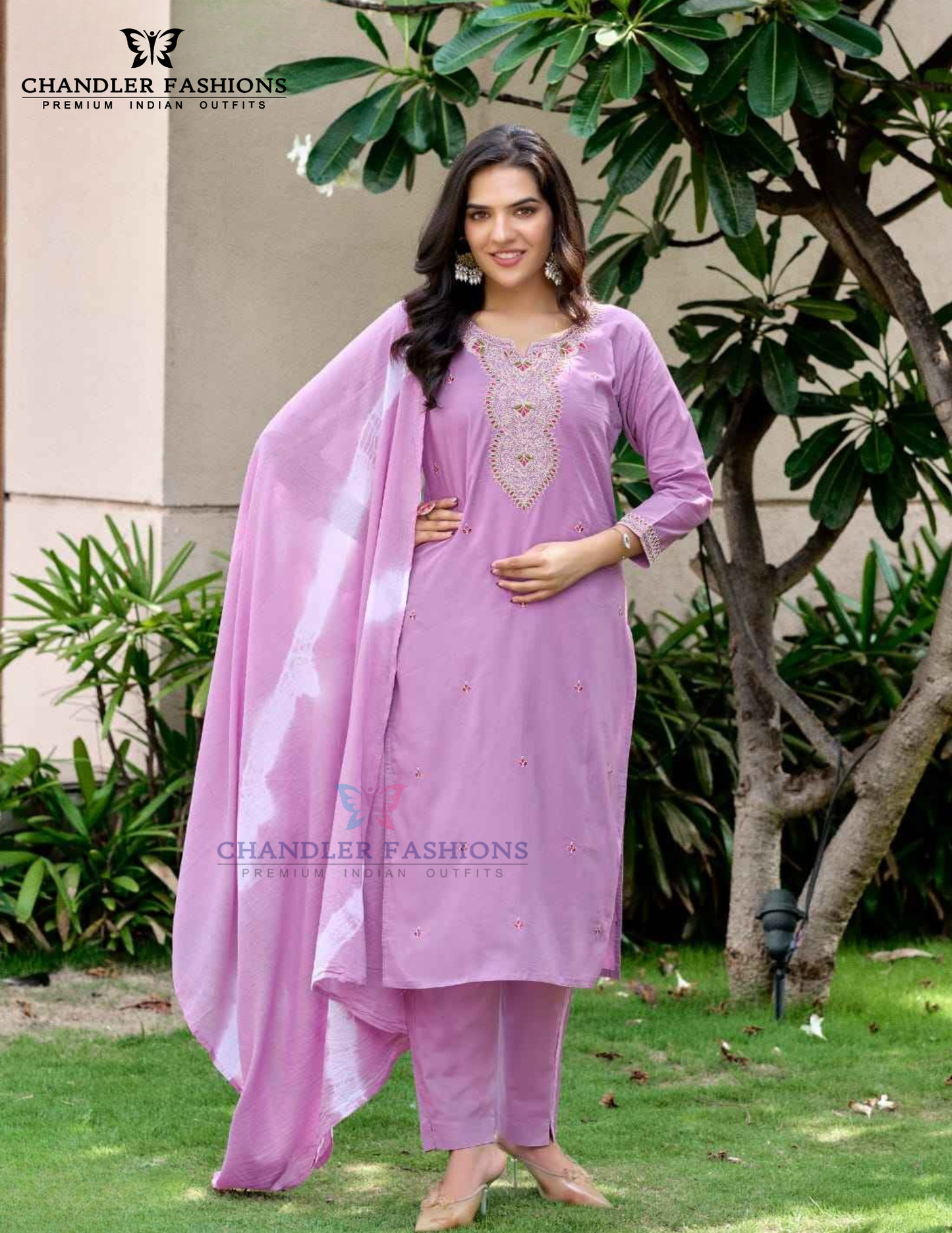 Attractive Lavender Color Cotton With Embroidery Work Salwar Suits For Women