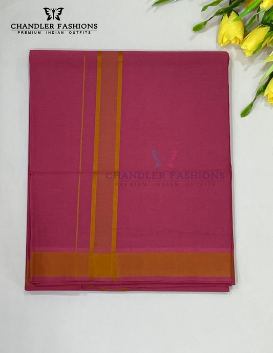 Amazing Pink Color With Yellow Border Cotton Dhoti For Men