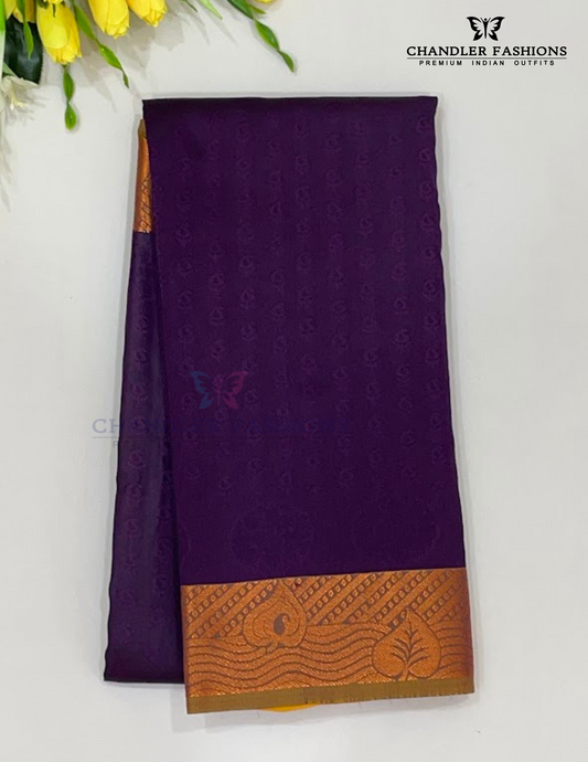 Stunning Dark Purple Color Pure Kanchi Silk Zari Border Work Saree For Women