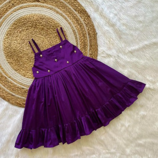 Elegant Purple Color Kids Party Wear Princess Frock