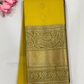 Wonderful Yellow Color Pure Kanchi Silk With Light Green Sheen Border And Gold Zari Work Saree For Women