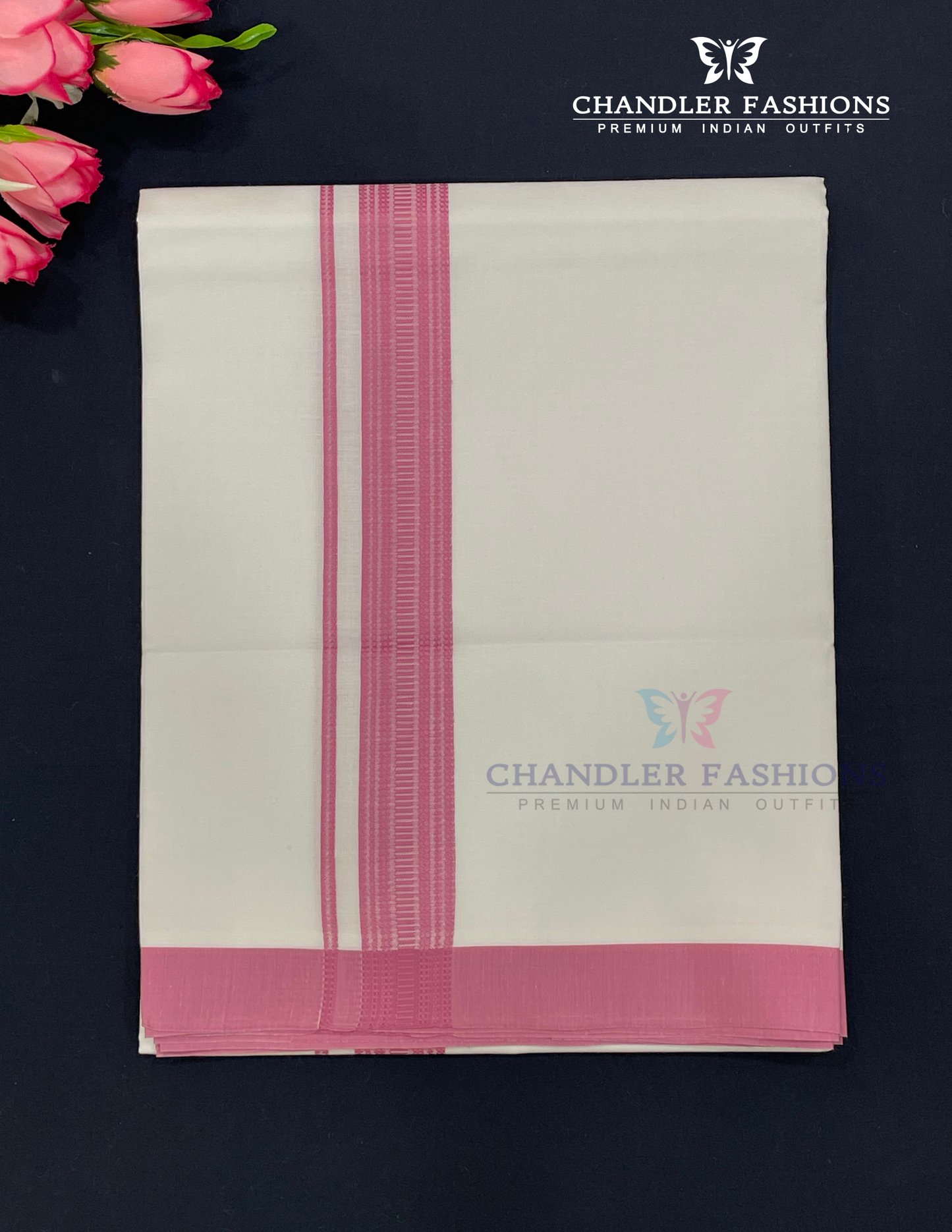 Appealing Men's White Color Cotton Dhoti With Pink Border