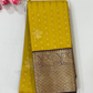 Appealing Yellow Color Pure Kanchi Silk With Maroon Peacock Motifs Border And Gold Zari Work Saree For Women