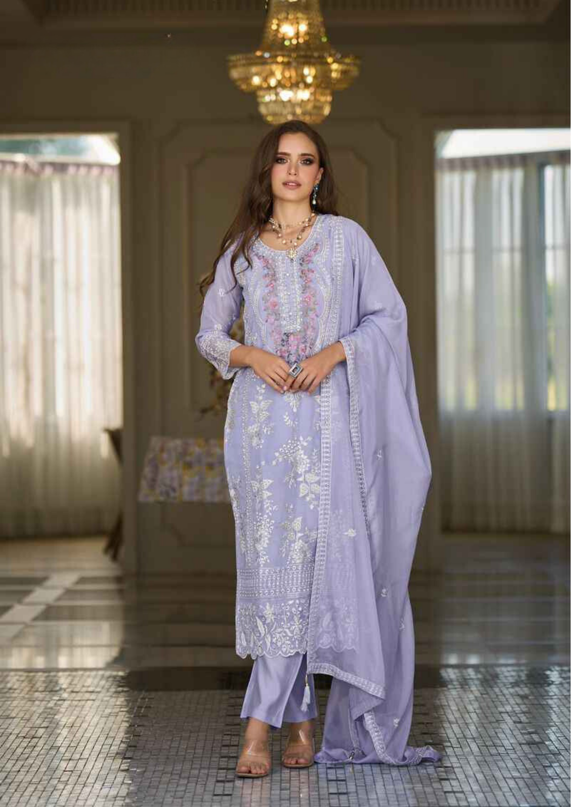  Lavender Color Soft Organza Salwar Suits Near Me