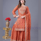 Alluring Orange Color Chinon Silk With Embroidered Sequence Work Sharara Suits For Women