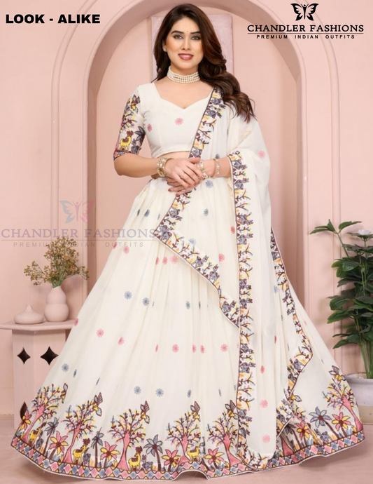 Elegant White Color Georgette Lehenga Choli With Embroidery Work For Women