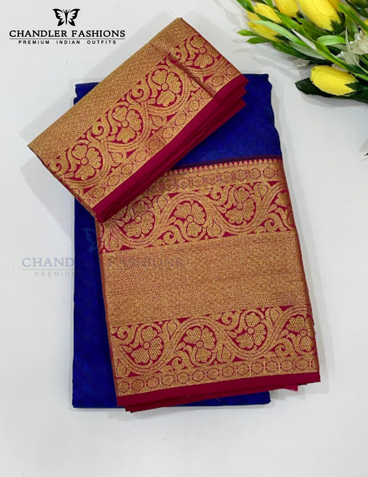 Wonderful Navy Blue Color Pure Kanchi Silk Gold Zari Work Saree For Women - SILKMARK CERTIFIED